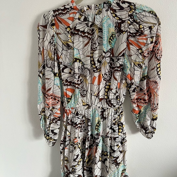 TAJ By Sabrina Crippa Butterfly Print Beaded embroidered Boho Mini Dress Size S - Picture 2 of 7